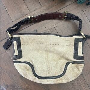 Straw Coach Bag with Brown Leather Trim/Straps